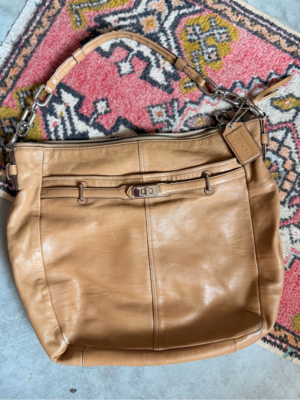 Coach Camel Leather Shoulder Bag with Silver Hardware